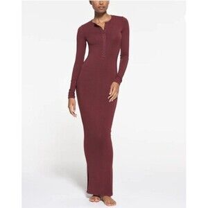 NWT Skims Sleep Henley Long Dress Oxblood
